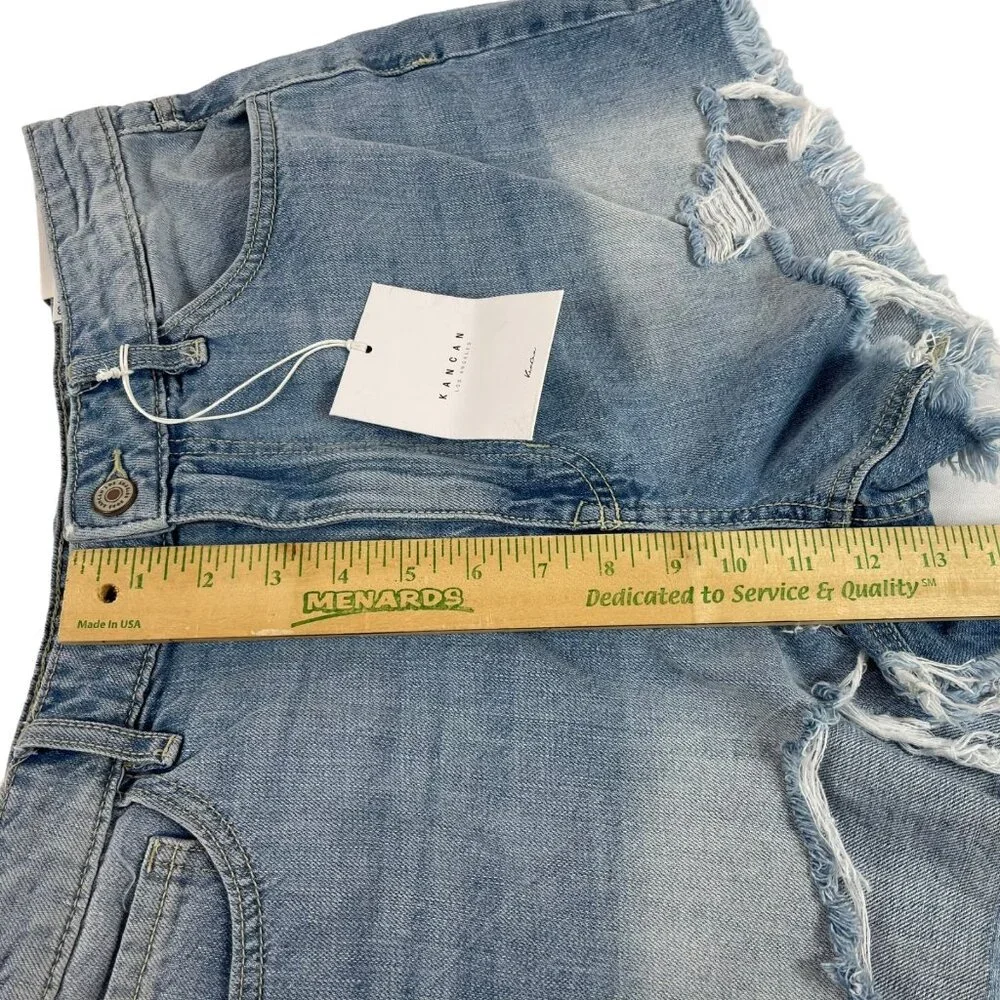 Kancan Cutoffs Jean Denim Shorts Sz 30 Womens Blue Raw‎ Hem High Rise